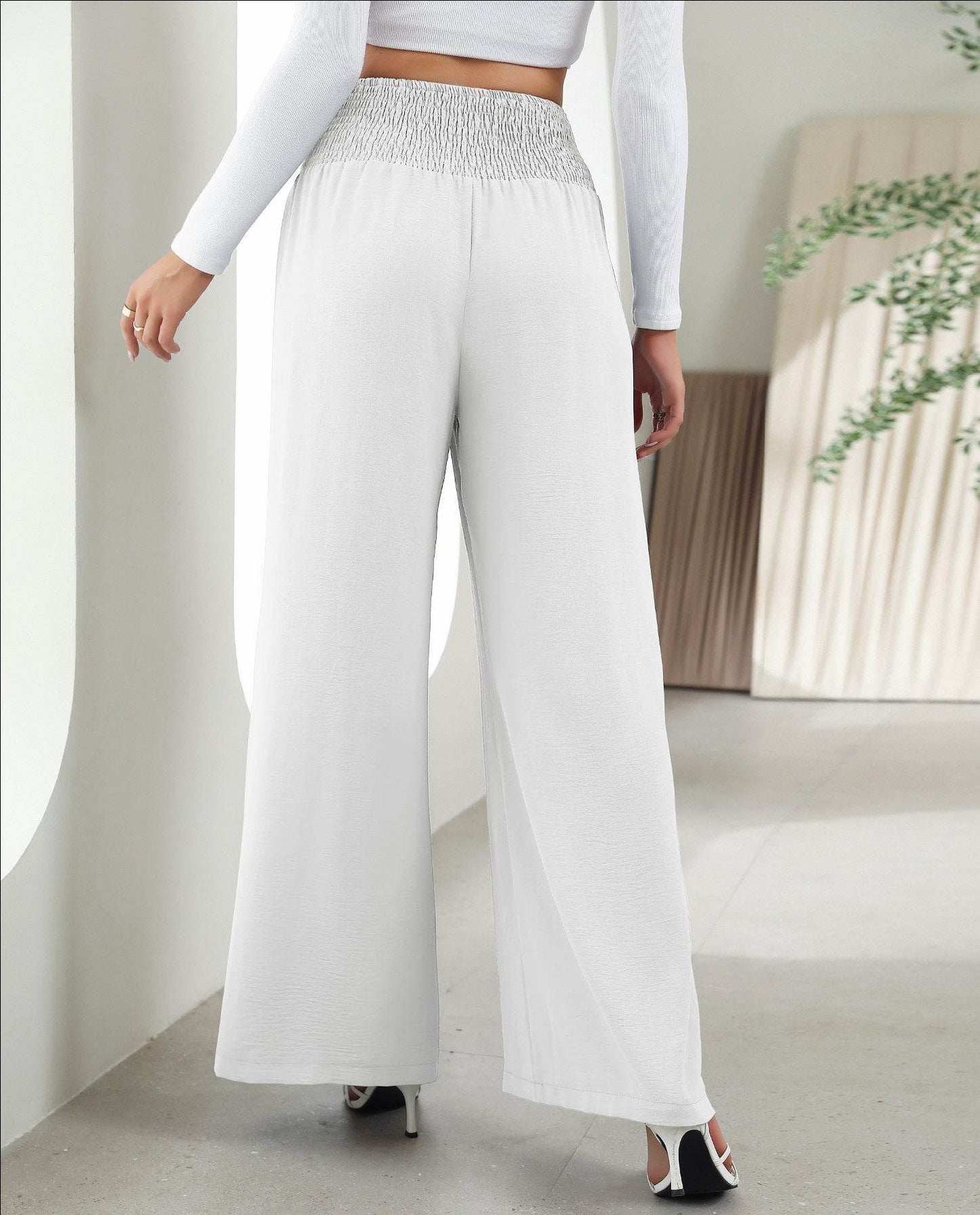 Pantalon Droit Large à Taille Haute Élastique - Clairea Boutique