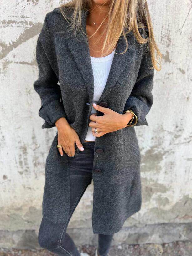 Cardigan Mi-Long à Boutons Simple avec Poches - Clairea Boutique