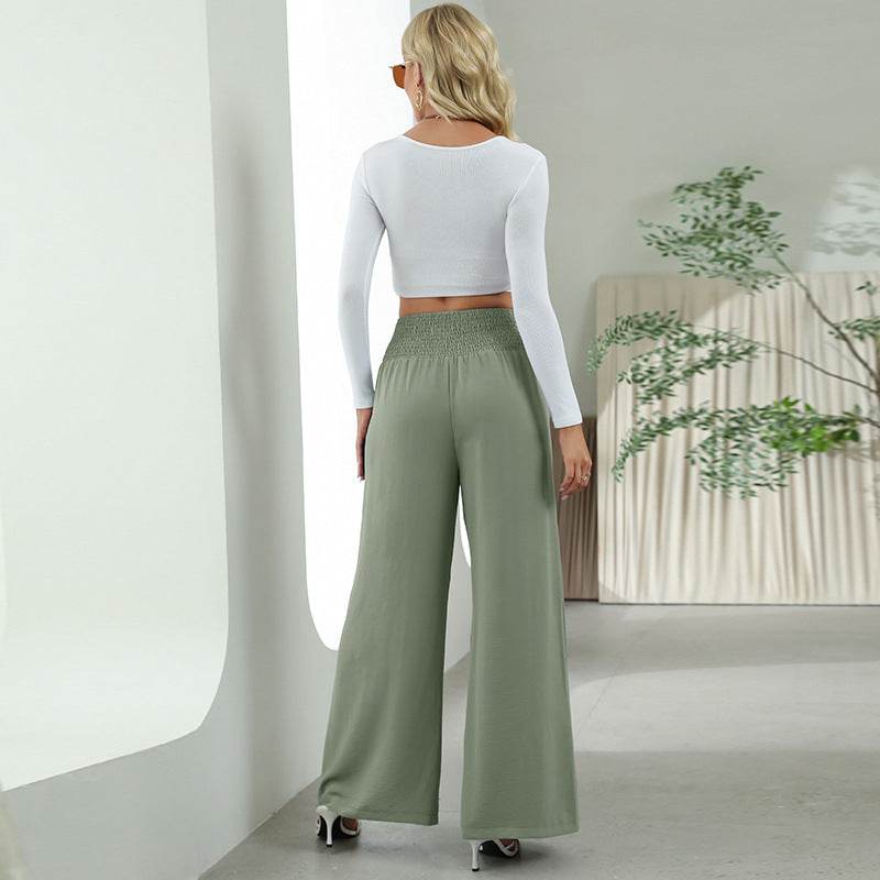 Pantalon Droit Large à Taille Haute Élastique - Clairea Boutique