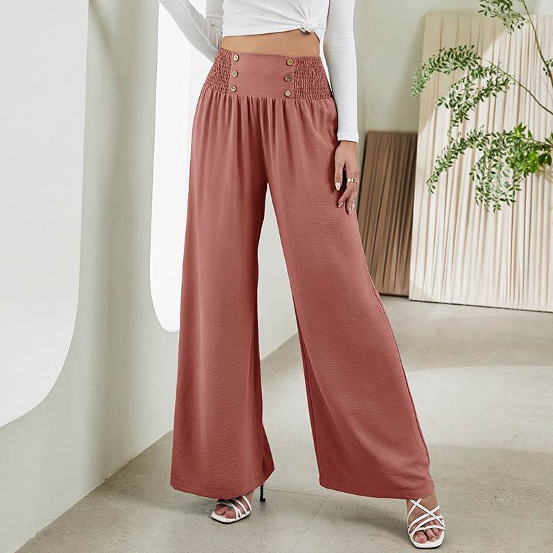 Pantalon Droit Large à Taille Haute Élastique - Clairea Boutique