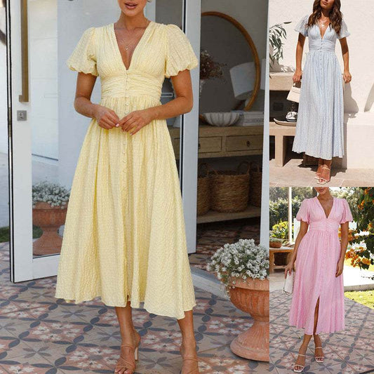 Robe Longue d’Été à Manches Bouffantes - Clairea Boutique