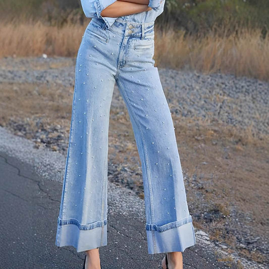 Jean Taille Haute Perles & Stretch - Clairea Boutique