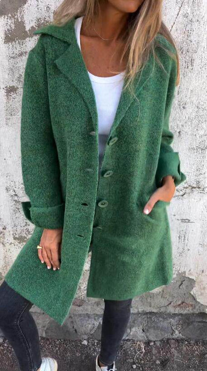 Cardigan Mi-Long à Boutons Simple avec Poches - Clairea Boutique