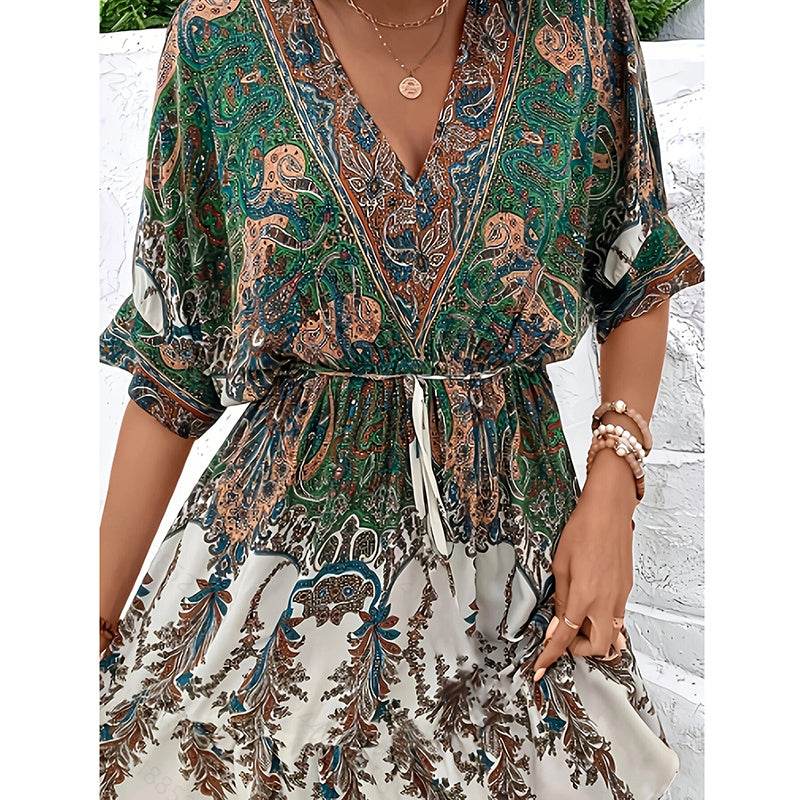 Robe Bohème à Fleurs Col V - Clairea Boutique