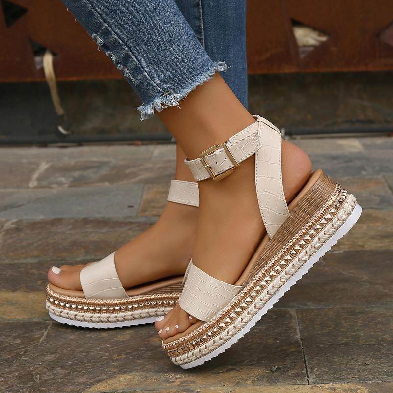 Sandales Compensées à Bride Cheville et Bout Ouvert - Clairea Boutique