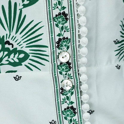 Robe Longue Imprimée à Manches Bouffantes et Col V - Clairea Boutique