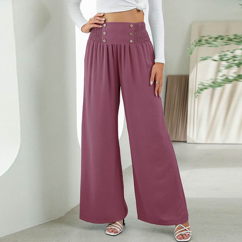 Pantalon Droit Large à Taille Haute Élastique - Clairea Boutique