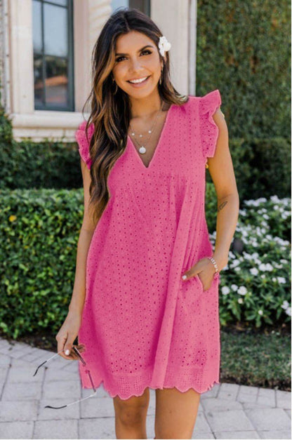 Robe d'Été Sans Manches en Dentelle Jacquard – Décolleté V et Poches Pratiques - Clairea Boutique