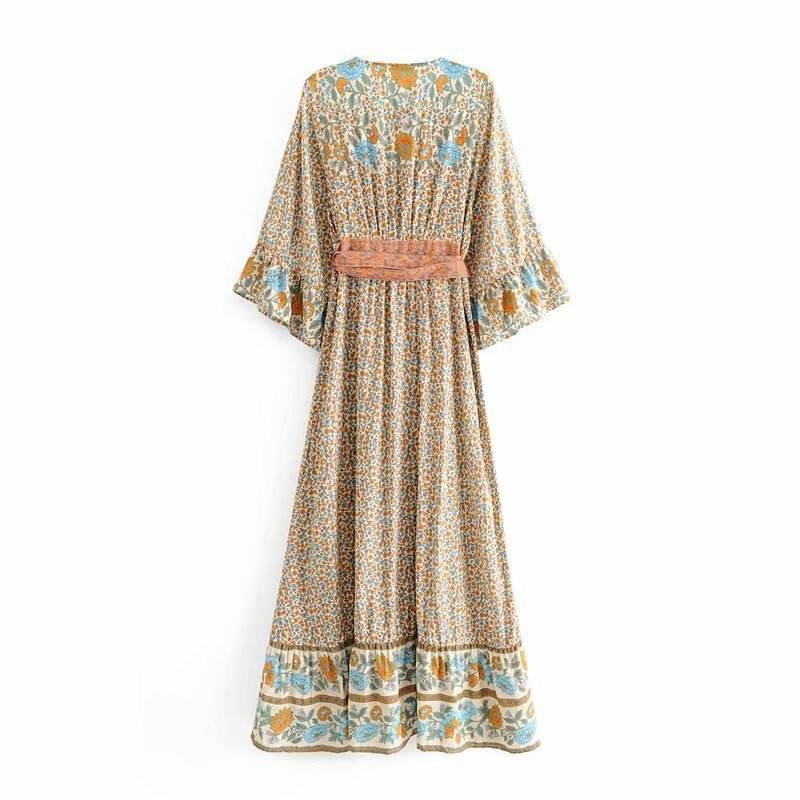 Robe Imprimé Tournesol avec Ceinture - Clairea Boutique