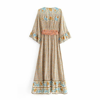 Robe Imprimé Tournesol avec Ceinture - Clairea Boutique