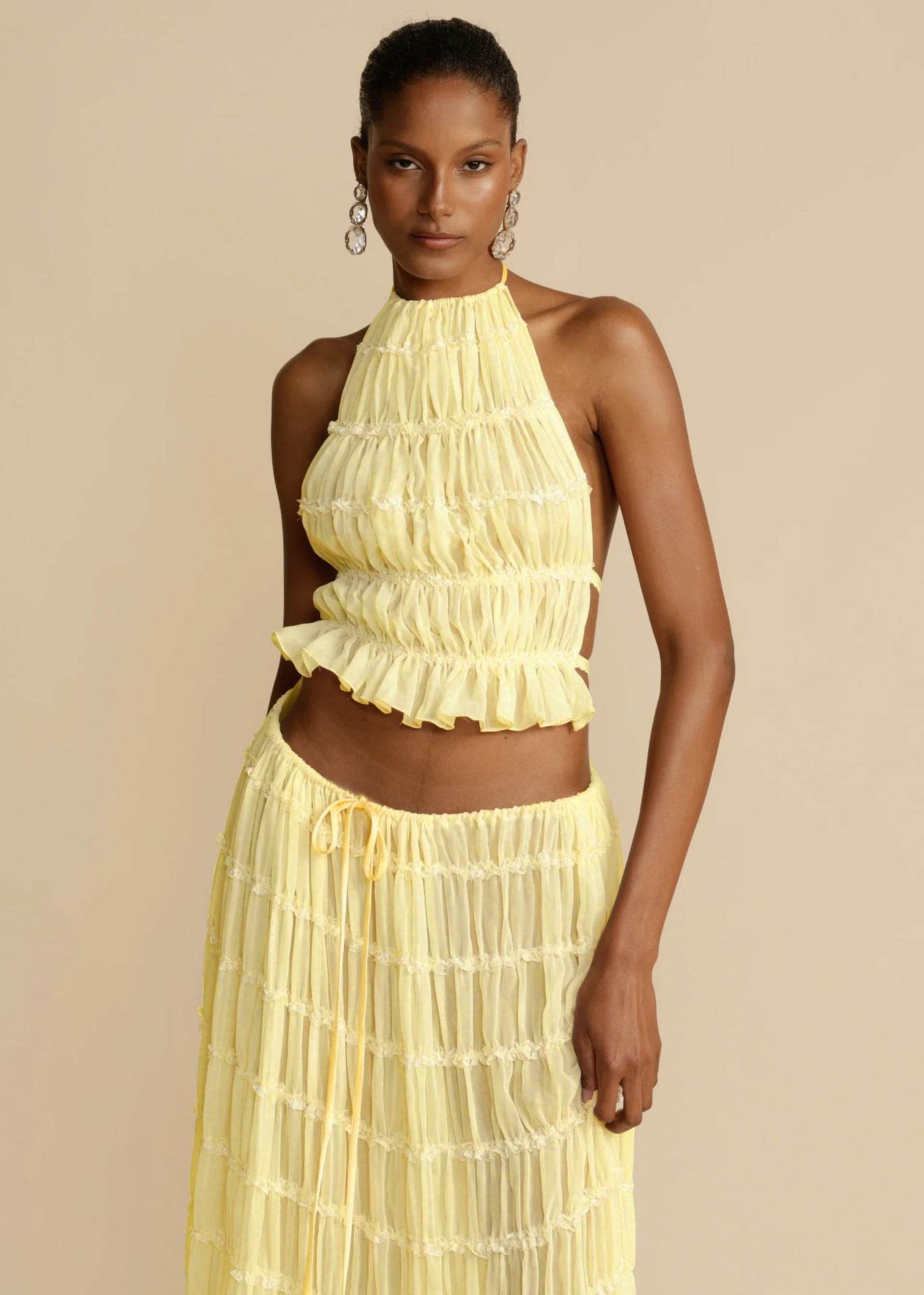 Ensemble 2 pièces Haut court dos nu + jupe longue plissée - Clairea Boutique
