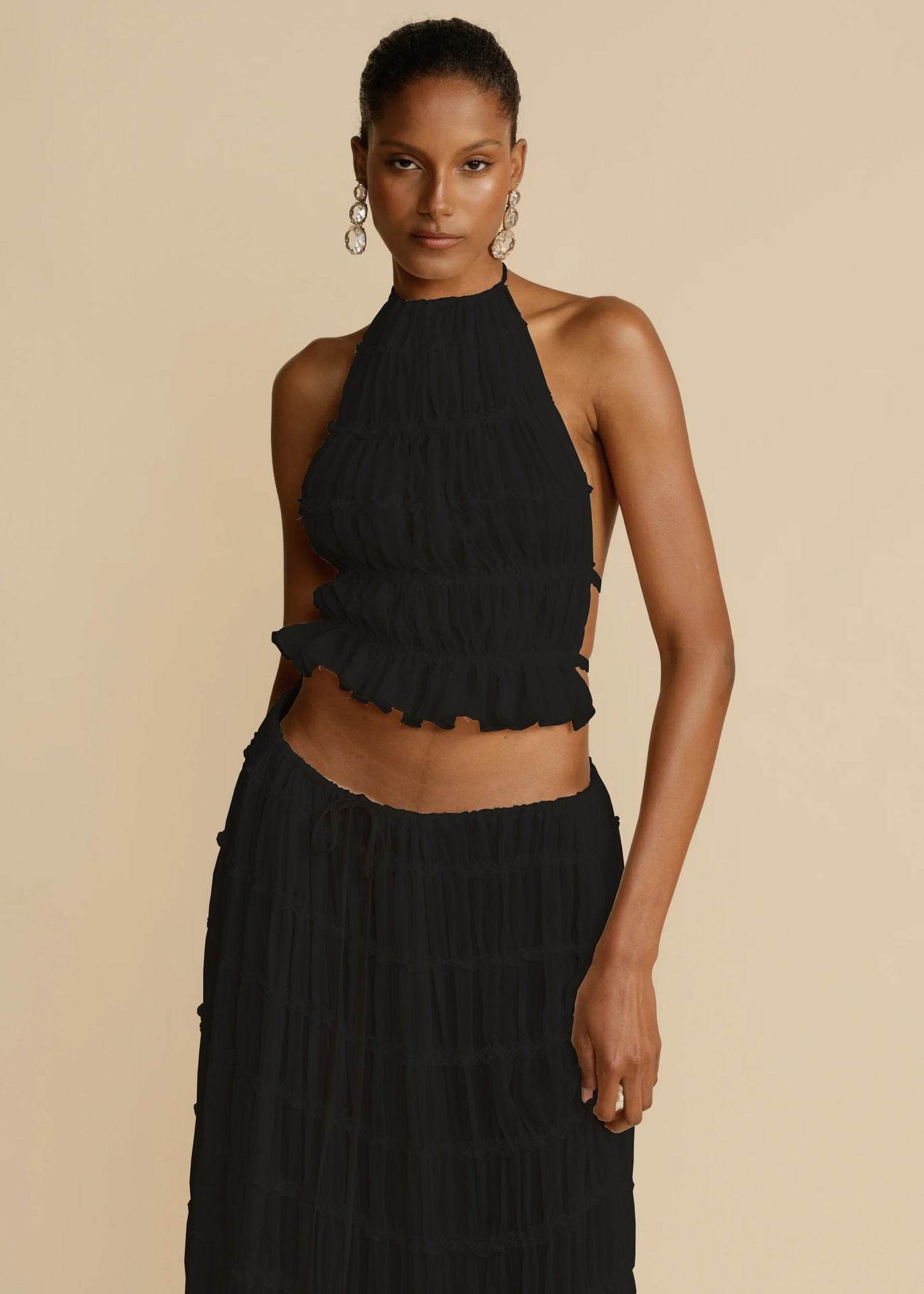 Ensemble 2 pièces Haut court dos nu + jupe longue plissée - Clairea Boutique