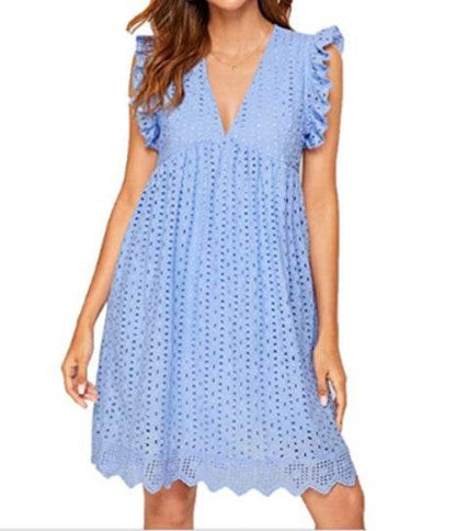 Robe d'Été Sans Manches en Dentelle Jacquard – Décolleté V et Poches Pratiques - Clairea Boutique
