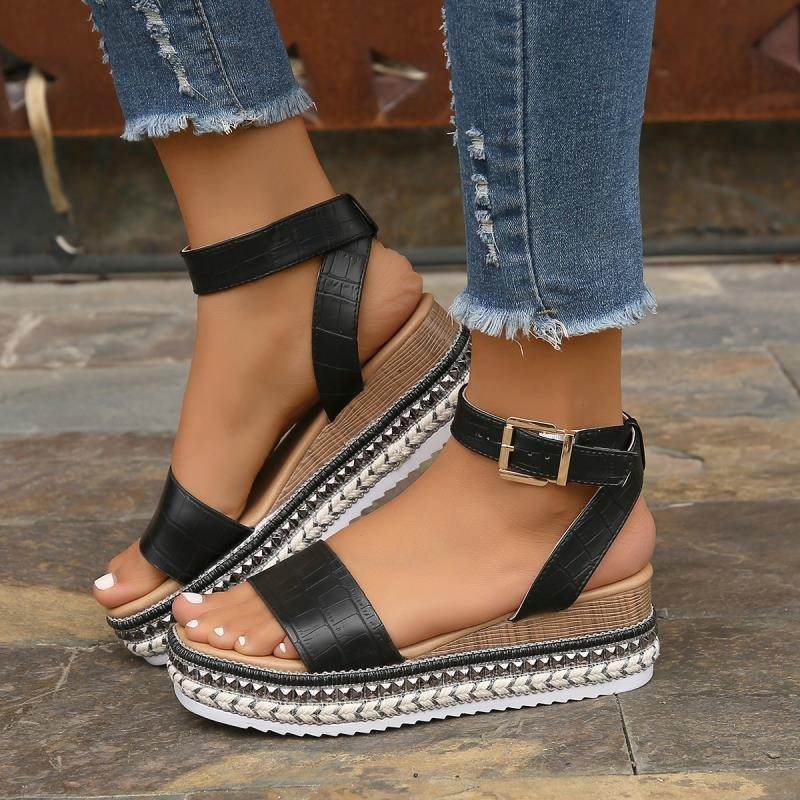 Sandales Compensées à Bride Cheville et Bout Ouvert - Clairea Boutique