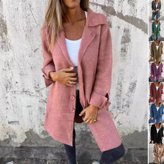Cardigan Mi-Long à Boutons Simple avec Poches - Clairea Boutique
