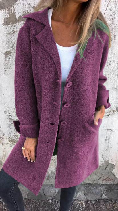 Cardigan Mi-Long à Boutons Simple avec Poches - Clairea Boutique