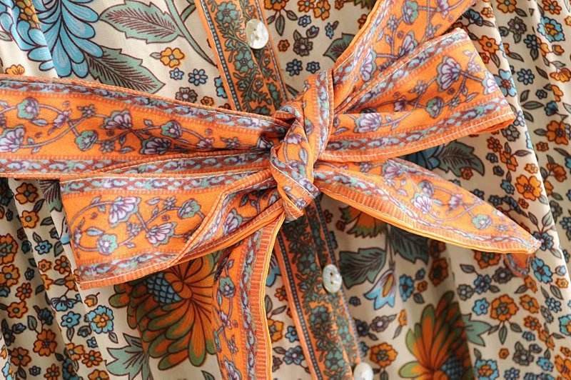 Robe Imprimé Tournesol avec Ceinture - Clairea Boutique