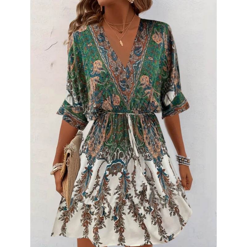 Robe Bohème à Fleurs Col V - Clairea Boutique