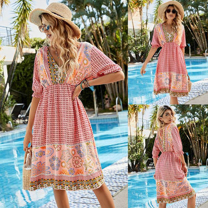 Robe Bohème Imprimée Col V - Clairea Boutique