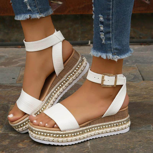 Sandales Compensées à Bride Cheville et Bout Ouvert - Clairea Boutique