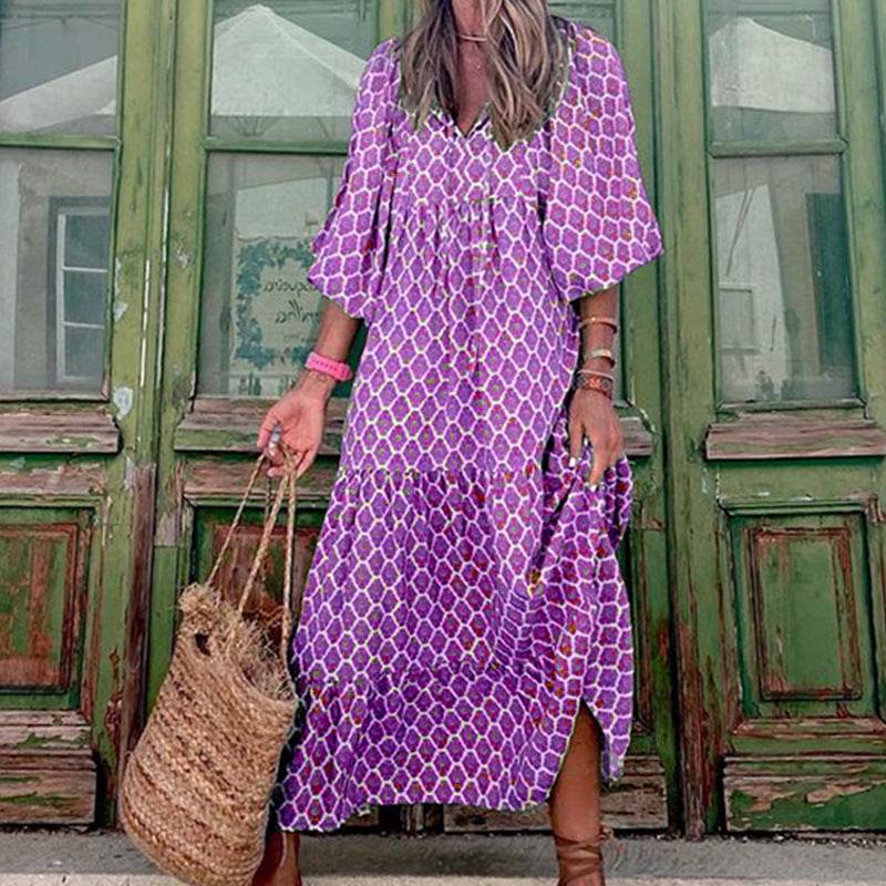 Robe Bohème Élégante Imprimée Vintage - Clairea Boutique