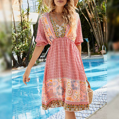 Robe Bohème Imprimée Col V - Clairea Boutique