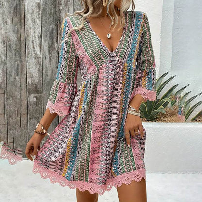 Robe Courte Bohème à Imprimés - Clairea Boutique