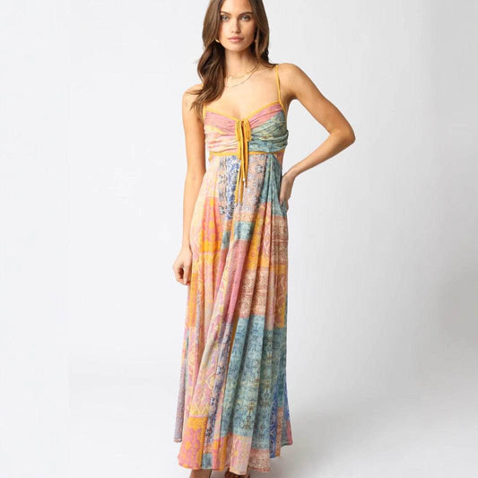Robe Longue à Bretelles Col V Imprimée - Clairea Boutique