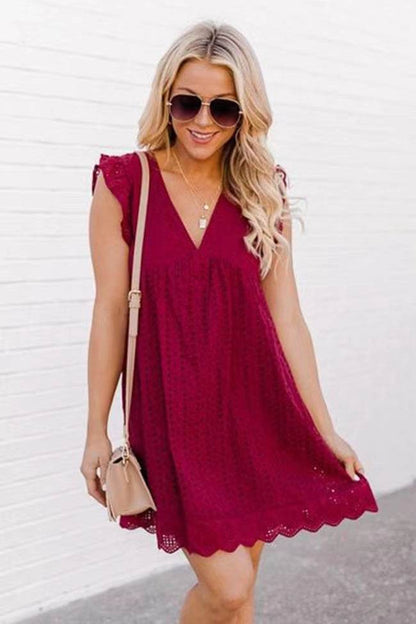 Robe d'Été Sans Manches en Dentelle Jacquard – Décolleté V et Poches Pratiques - Clairea Boutique