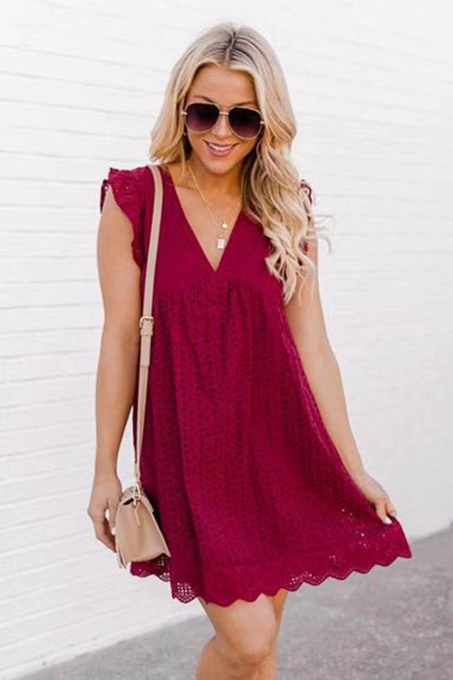 Robe d'Été Sans Manches en Dentelle Jacquard – Décolleté V et Poches Pratiques - Clairea Boutique