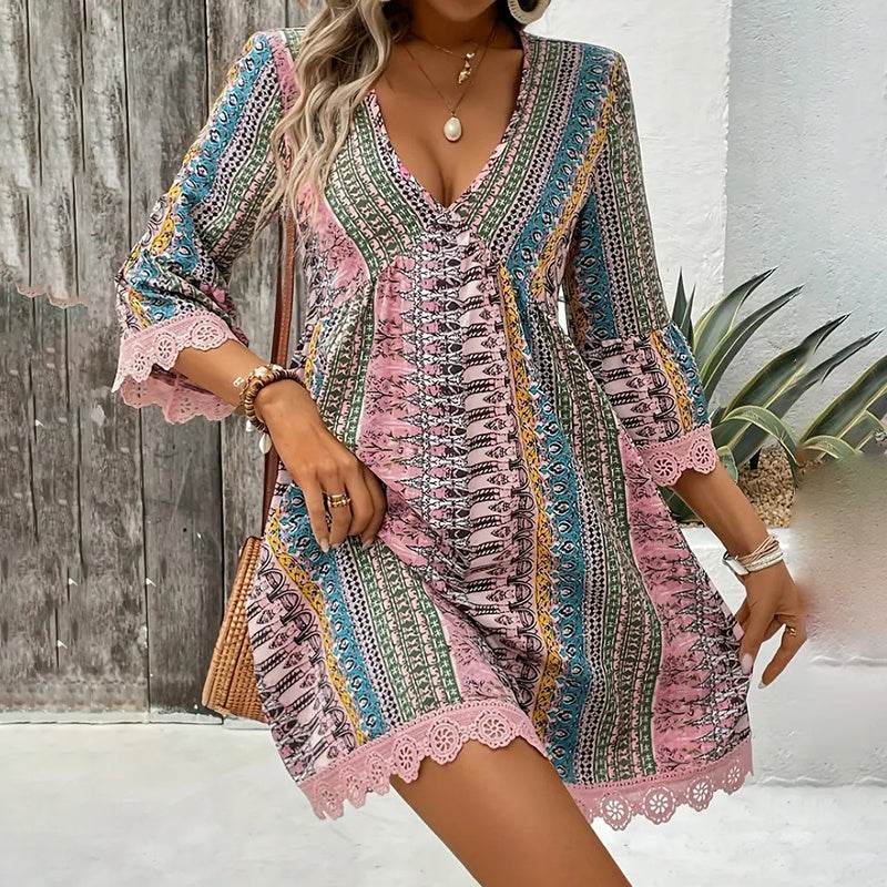Robe Courte Bohème à Imprimés - Clairea Boutique