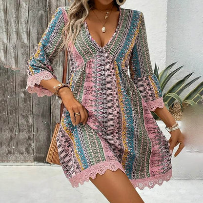 Robe Courte Bohème à Imprimés - Clairea Boutique