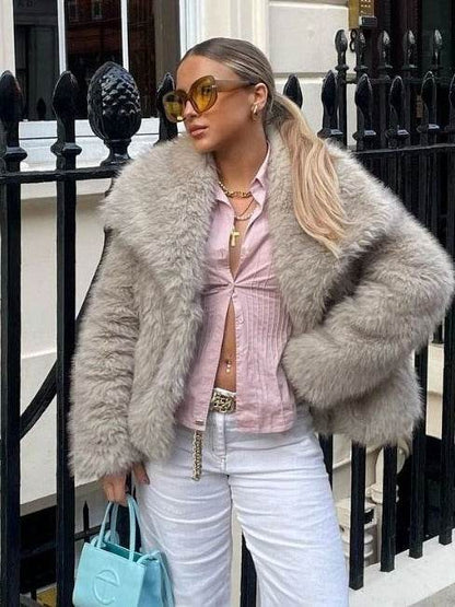 Manteau Hiver Épais Femme – Col à Revers en Fausse Fourrure - Clairea Boutique