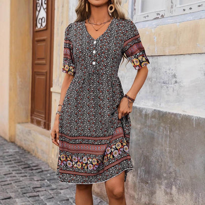 Robe Bohème Femme à Col V - Clairea Boutique