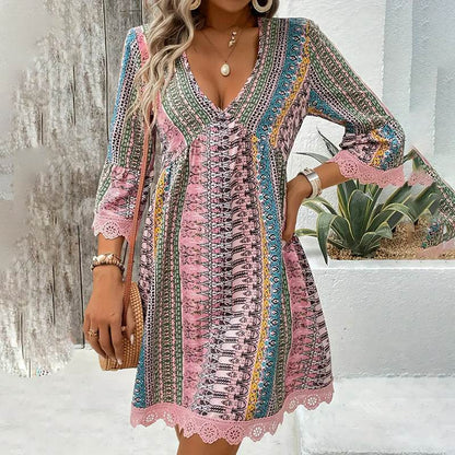 Robe Courte Bohème à Imprimés - Clairea Boutique