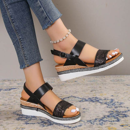 Sandales Compensées à Bout Rond avec Larges Brides - Clairea Boutique