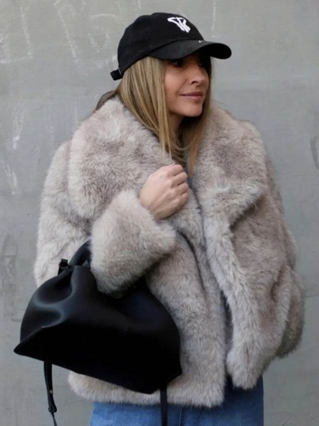 Manteau Hiver Épais Femme – Col à Revers en Fausse Fourrure - Clairea Boutique