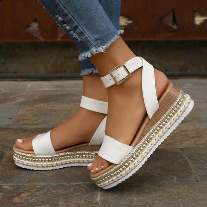 Sandales Compensées à Bride Cheville et Bout Ouvert - Clairea Boutique