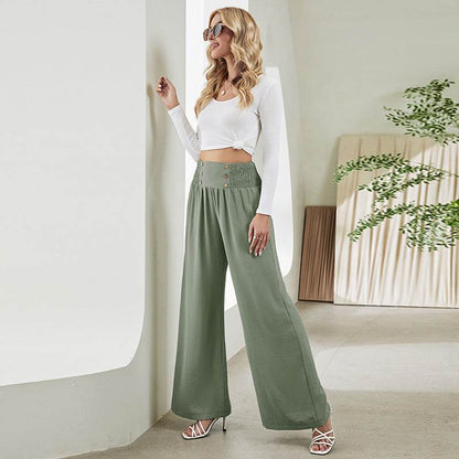 Pantalon Droit Large à Taille Haute Élastique - Clairea Boutique