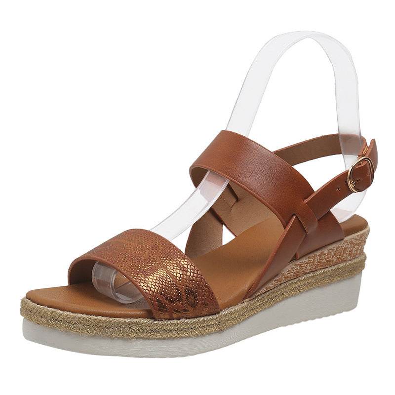 Sandales Compensées à Bout Rond avec Larges Brides - Clairea Boutique