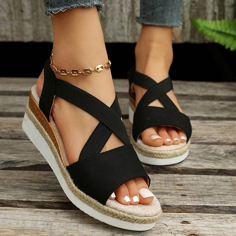 Sandales Compensées À Brides Croisées - Clairea Boutique