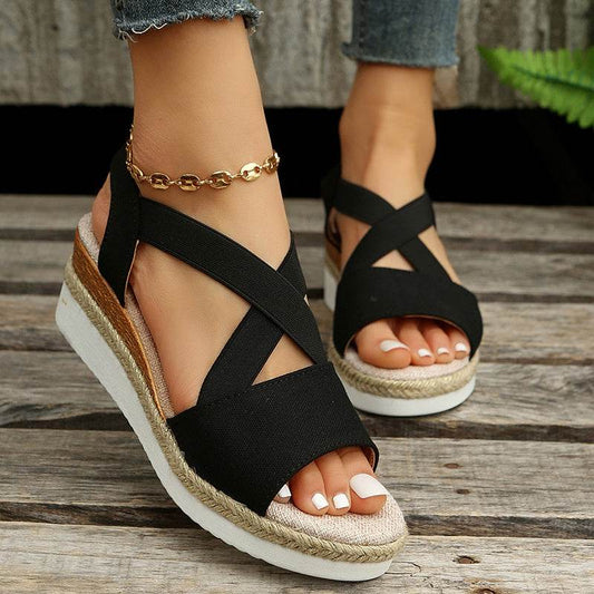 Sandales Compensées À Brides Croisées - Clairea Boutique