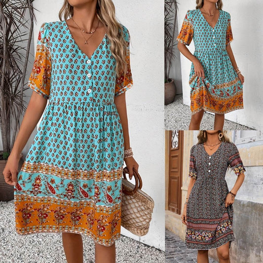 Robe Bohème Femme à Col V - Clairea Boutique