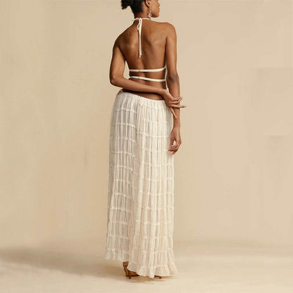 Ensemble 2 pièces Haut court dos nu + jupe longue plissée - Clairea Boutique