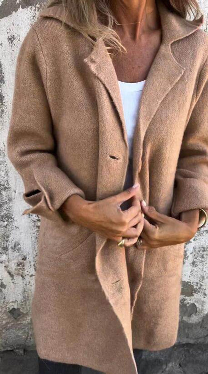 Cardigan Mi-Long à Boutons Simple avec Poches - Clairea Boutique