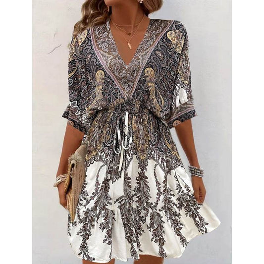 Robe Bohème à Fleurs Col V - Clairea Boutique