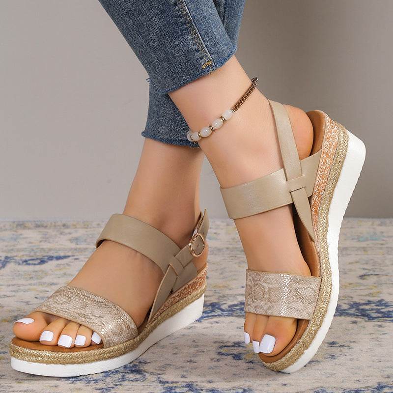 Sandales Compensées à Bout Rond avec Larges Brides - Clairea Boutique