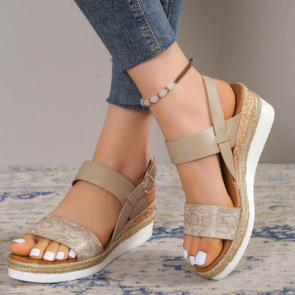 Sandales Compensées à Bout Rond avec Larges Brides - Clairea Boutique