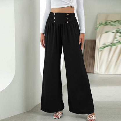 Pantalon Droit Large à Taille Haute Élastique - Clairea Boutique