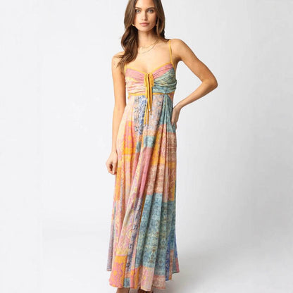 Robe Longue à Bretelles Col V Imprimée - Clairea Boutique